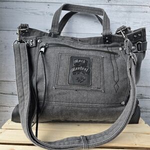 Rock Revival Canvas Shoulder Hand Bag Grey Large Unisex